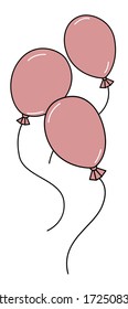 tres globos aislados de fondo. Globos rosados. 