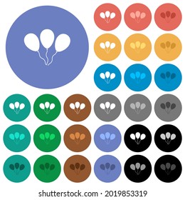 Three balloons multi colored flat icons on round backgrounds. Included white, light and dark icon variations for hover and active status effects, and bonus shades.
