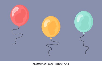 Three balloons on a gray background. 
Red, yellow and green.Vector design.