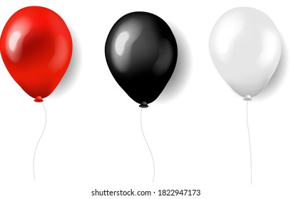 Tres Globos De Seda Roja Blanca Y Negra Con Malla Gradiente, Ilustración Vectorial