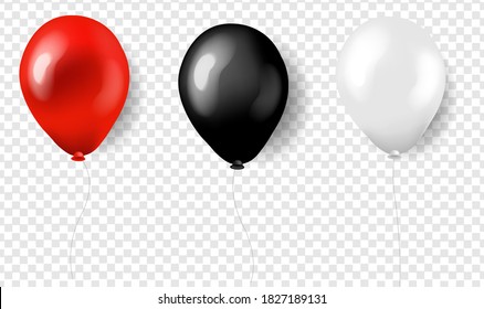 Three Balloons Red White And Black Silk With Gradient Mesh, Vector Illustration
