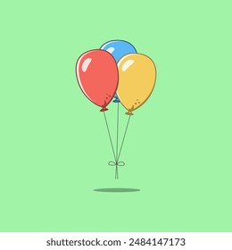 Three Balloons Red Yellow Blue. Birhtday Element Vector Cartoon Illustration.