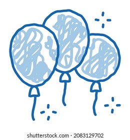 tres globos esbozan el vector de icono. Cartel azul dibujado a mano en la línea de tres globos de señalización. ilustración de símbolo aislado