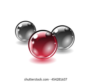 Three balls of different colors on a white background. Gradient mesh not used