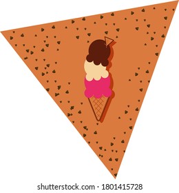 three balls ice cream or cone icon. brown background with texture and triangular shape