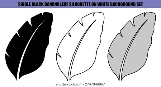 Three banana leaf silhouettes black outline gray on white