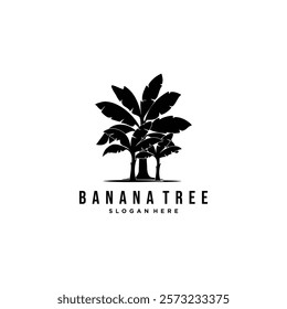 Three Banana Trees Logo, Simple Silhouette Design of Banana Tree, Plant Icon Symbol Vector Illustration