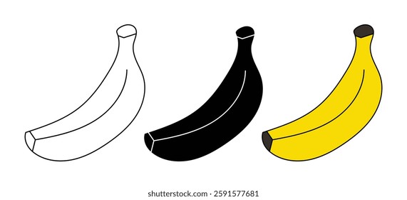 Three Bananas in Black and White and Color Variations