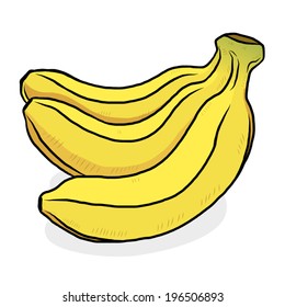 three bananas / cartoon vector and illustration, hand drawn style, isolated on white background.