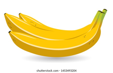 three bananas, isolated on white background, vector illustration 