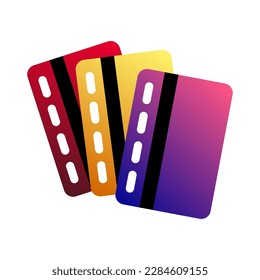 Three bank cards vector. Shopping payment icon. Vector set of three cards. Means of contactless payment vector.
