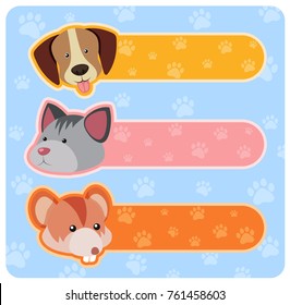 Three banner designs with cute animals illustration