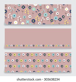 Three banner with floral pattern. Submitted as a set. Banners with a pattern of small decorative flowers. There are fields for labels.