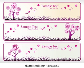 three banner with macro tree in garden