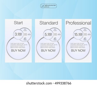 Three banner, price list, interface for the site. vector banner for web app. 3 position. Three vector pricing tables for web.