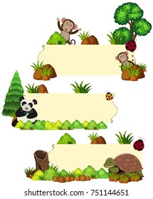 Three banner templates with wild animals illustration