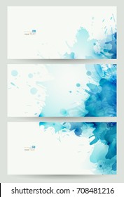 three banners, abstract headers with blue blots