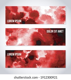 Three banners with abstract red ink wash painting.