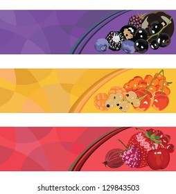 three banners with berries of different colors