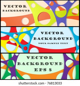 Three banners with color lines and round holes