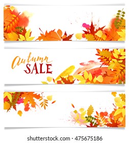 Three banners with colorful autumn leaves