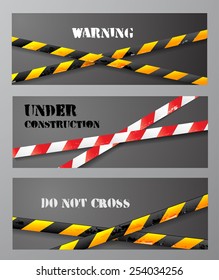 Three banners with danger tapes and place for your text. Vector illustration.