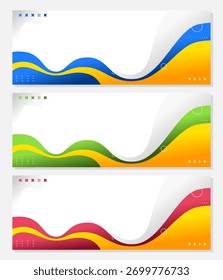 Diseño de tres Anuncios con ondas coloridas