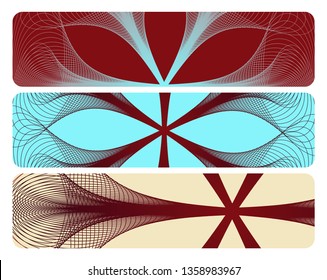 three banners with fluid linear pattern in brown blue shades
