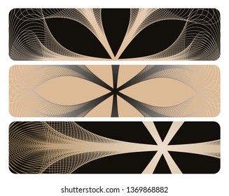 three banners with fluid linear pattern in ivory silver shades