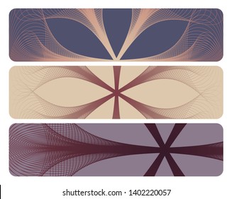 three banners with fluid linear pattern in brown ivory blue shades