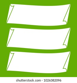 Three banners icon white isolated on green background. Vector illustration