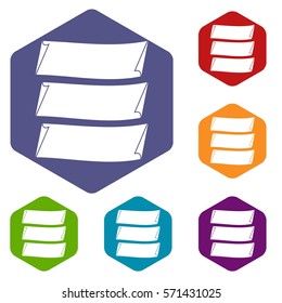 Three banners icons set rhombus in different colors isolated on white background