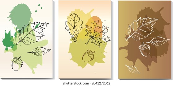 
Tres pancartas, folletos con lápiz y pintados con acuarelas.