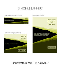 Three banners for mobile phone. Large mobile banner, medium rectangle, interstitial. Eps 10