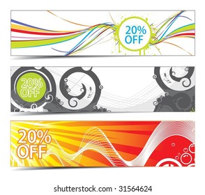 three banners on different themes, multi-colored
