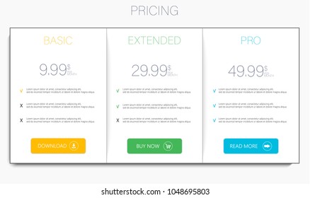 Three banners. Pricelist, hosting plans and web design boxes of banners. Banners for tariffs and price lists. Web elements. Plan the hosting. design for a web application