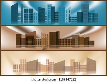 three banners. set of banners with silhouettes of cities