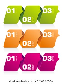 Three banners showing individual steps in a tutorial or progress in any kind of work