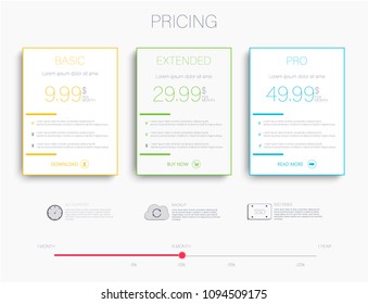 Three banners.UI UX interface design elements. Vector illustration of pricing subscription plan table template for websites, web apps and applications in line style. 