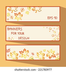 Three banners with watercolor maple and oak leaves