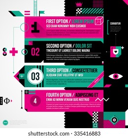 Three banners in weird geometric style with abstract shapes and flashy colors. EPS10 vector template