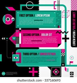 Three banners in weird geometric style with abstract shapes and flashy colors. EPS10 vector template