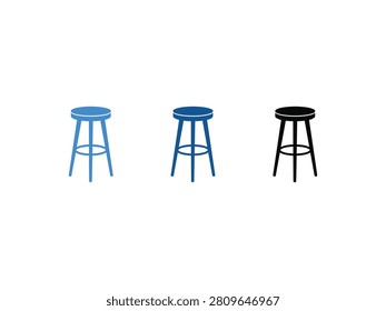 Three bar stools are shown in a row against a white background. Two are blue and one is black.