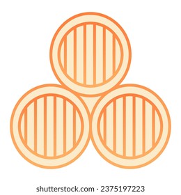 Three barrels flat icon. Three old kegs orange icons in trendy flat style. Casks gradient style design, designed for web and app. Eps 10