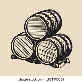 Three barrels of wine. Alcohol vintage vector illustration