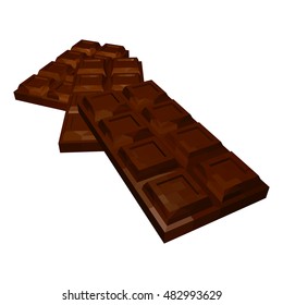 Three Bars of Dark Chocolate Isolated on White Background. Vector 3D Realistic Illustration.