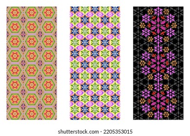 Three basic hexagon shape ornaments for fabric printing, decor, wallpaper, background, and more