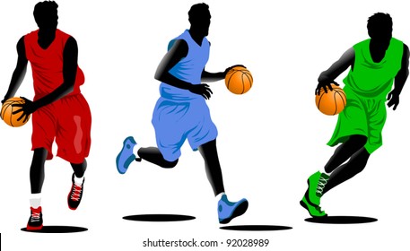 Three Basketball Players In The Form Of Different Colors (vector);