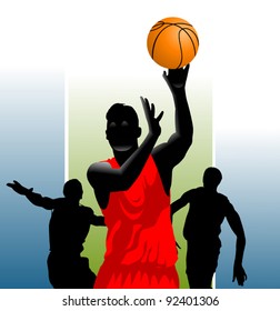three basketball players in the form of different colors (vector);