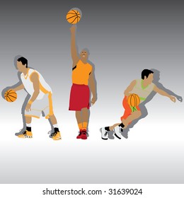 Three Basketball Players, Vector Illustration